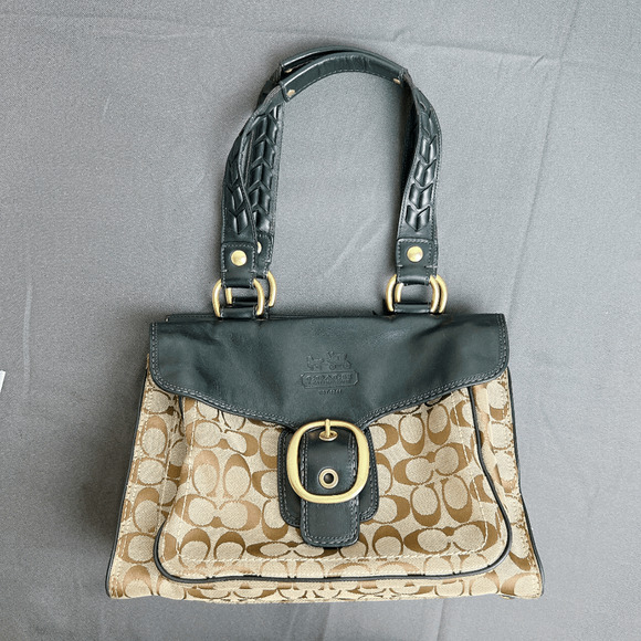 Coach Handbags - Coach vintage bleeker Khaki Coal signature motocycle tote shopper bag 11435